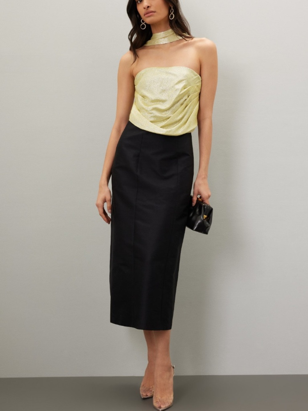 Rosie Assoulin Vampire Black Gold Crepe Midi Dress Metallic - Size 6